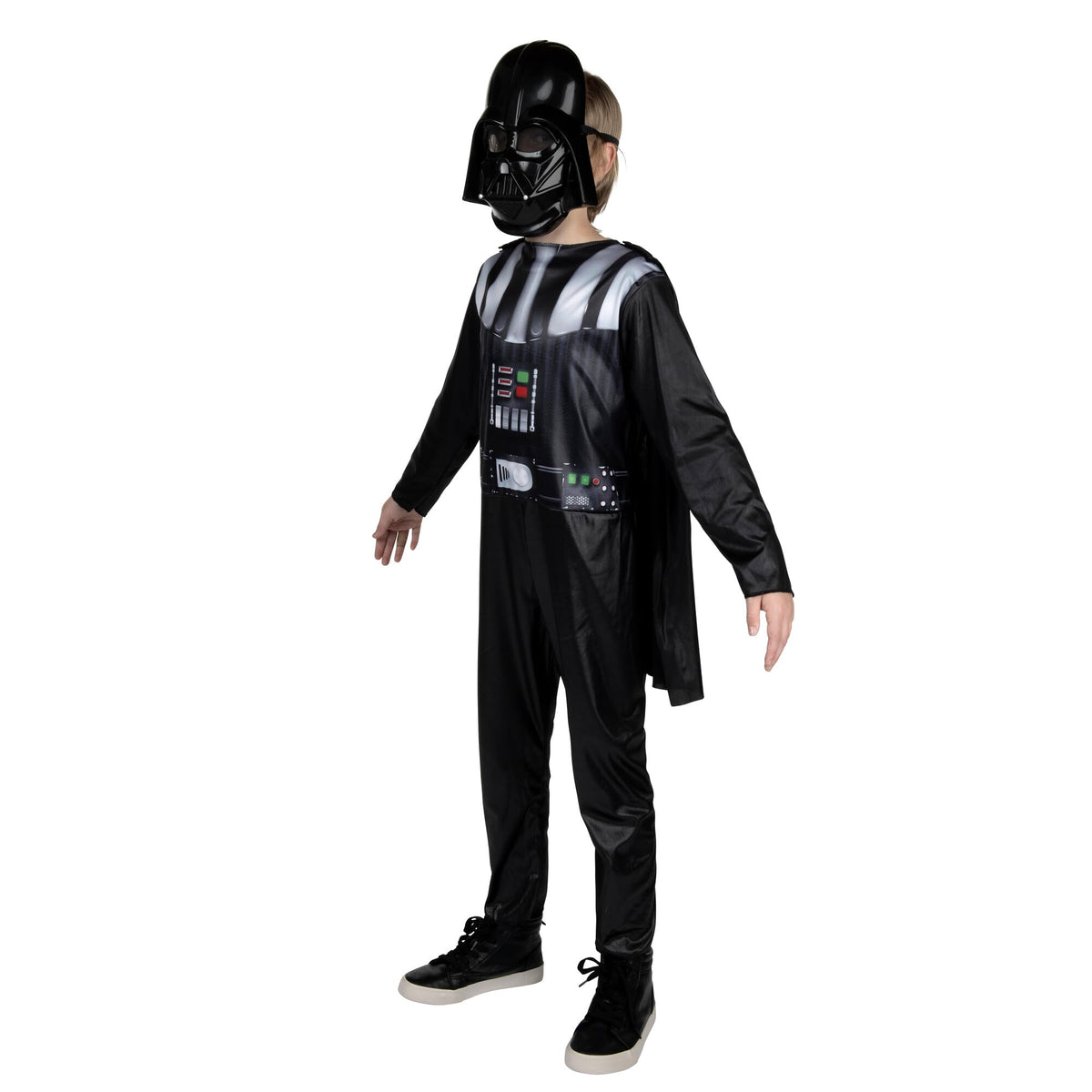 Star Wars Darth Vader Official Youth Halloween Costume - Printed Jumpsuit with Cape and Plastic Mask (S) Black