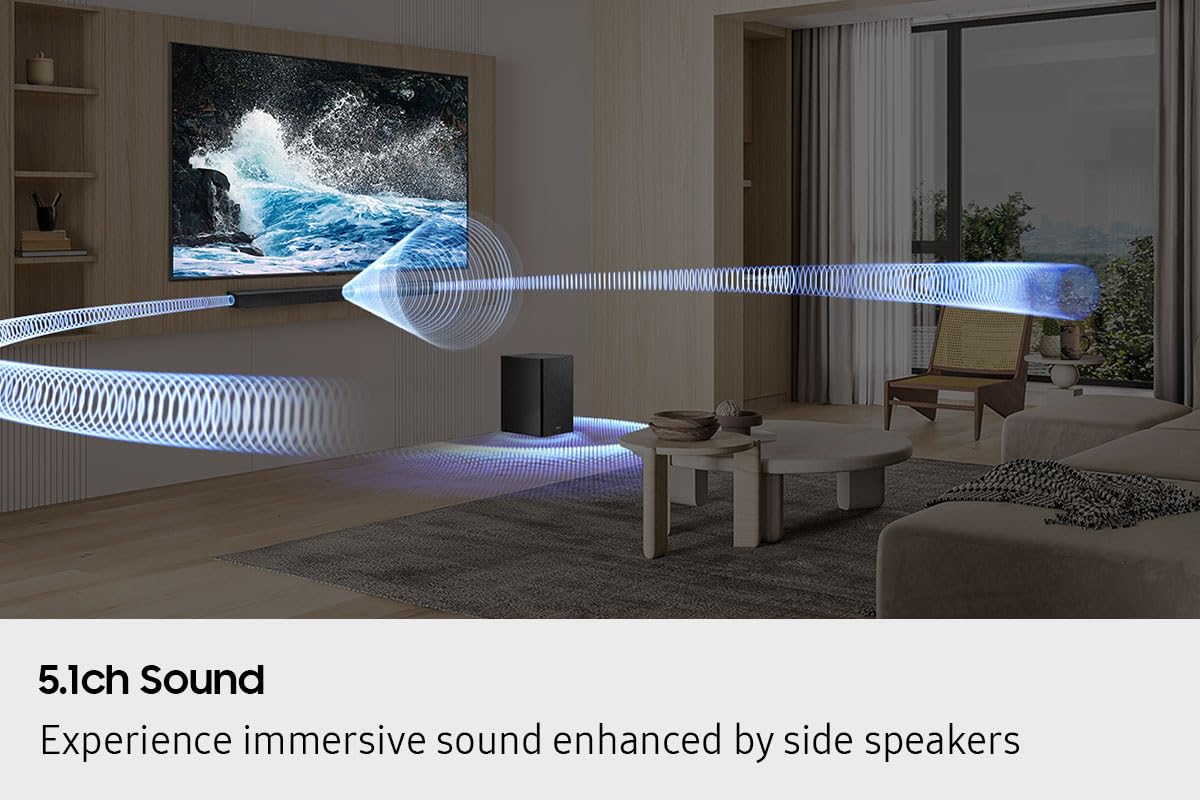 Samsung Sound Bar HW-B750F/ZC, 5.1 Channel, Subwoofer, 400 watts, Surround Sound, Q-Symphony, Dolby Digital, DTS Virtual:X, Bass Boost, Adaptive Sound, Bluetooth, HDMI ARC, Soundbar