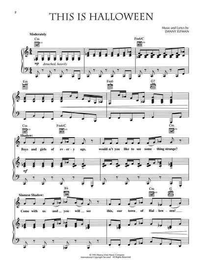 Tim Burton's: The Nightmare Before Christmas | Sheet Music Songbook | Piano Vocal Guitar Arr. for Movie Soundtrack Fans | 11 Iconic Halloween and Christmas Songs | Film Music for Piano and Voice