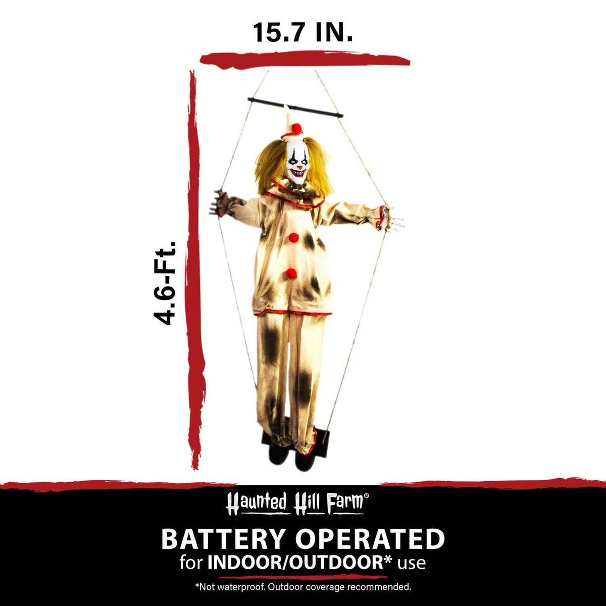 Haunted Hill Farm 55-in. Smalls The Animated Swinging Clown, Indoor or Covered Outdoor Halloween Decoration, Battery Operated, Festive Holiday Decor