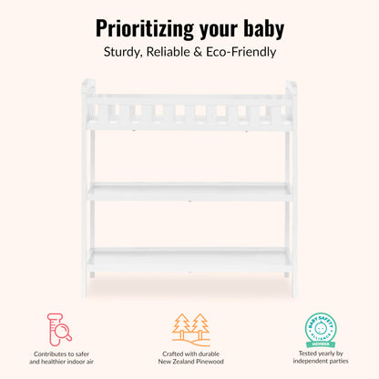Dream On Me Emily Changing Table In White, Comes With 1" Changing Pad, Features Two Shelves, Portable Changing Station, Made Of Sustainable New Zealand Pinewood 🍁 All In One Marketplace Canada