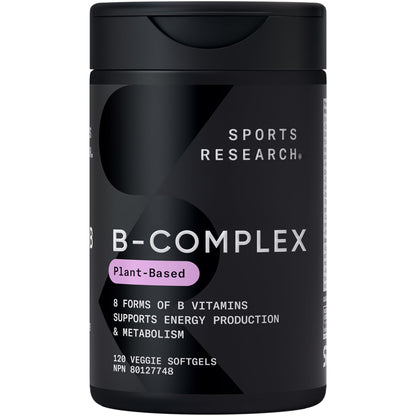 Sports Research® Vitamin B-Complex - Full Spectrum of B Vitamins with Methylated B12 & Folate - Gluten Free · Plant-Based · Non-GMO · Vegan-Friendly Formula - 120 Veggie Softgels 🍁 All In One Marketplace Canada