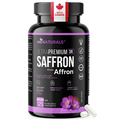 miNATURALS Saffron Supplements 120 Capsules | Clinically Studied Affron Saffron Extract | Stress & Mood Support for Men, Women & Teens | Pure Saffron Pills 🍁 All In One Marketplace Canada