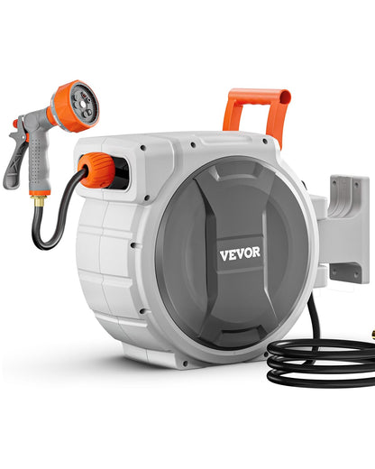 VEVOR Retractable Garden Hose Reel, 1/2 Inch x 84 ft Wall Mounted Hose Reel, Heavy Duty Garden Hose Reel with 9 Patterns Nozzle, Any Length Lock, Upgraded Slow Return System and 180°Swivel Bracket 🍁 All In One Marketplace Canada