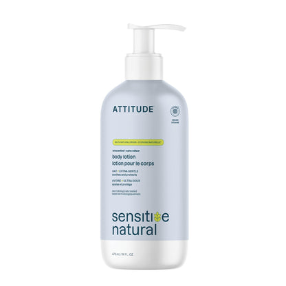 ATTITUDE Body Lotion for Sensitive Skin with Oat, Made in Canada, EWG Verified, Dermatologically Tested, Vegan, Extra Gentle, Unscented, 473 mL 🍁 All In One Marketplace Canada