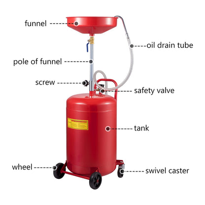 VEVOR Waste Oil Drain Tank 20 Gallon Portable Oil Drain Air Operated Drainer Oil Change, Oil Drain Container, Fluid Fuel Transfer Drainage Adjustable Funnel Height, with Wheel For Easy Oil Removal 🍁 All In One Marketplace Canada