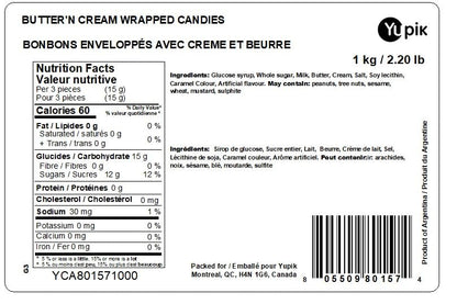 Yupik Butter'n Cream Candies, 1 kg, Individually Wrapped, Hard Candy, Rich & Creamy Butter Toffees, Sweet Flavor, Delicious Snacks, Ideal for Gifting, Halloween & Holidays