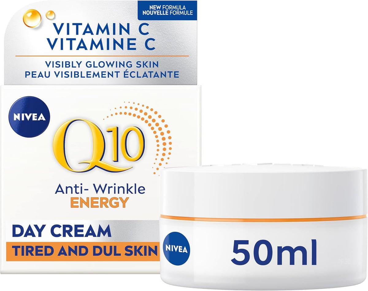 NIVEA Q10 Energy Anti-Wrinkle Day Face Cream, Anti Wrinkle Firming Cream with Q10, Vitamin C and E, Face Moisturizer for Tired Looking Skin, Visibly Reduces the Look of Wrinkles, 50mL 🍁 All In One Marketplace Canada