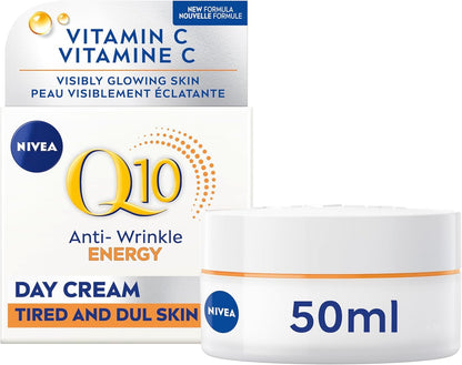 NIVEA Q10 Energy Anti-Wrinkle Day Face Cream, Anti Wrinkle Firming Cream with Q10, Vitamin C and E, Face Moisturizer for Tired Looking Skin, Visibly Reduces the Look of Wrinkles, 50mL 🍁 All In One Marketplace Canada