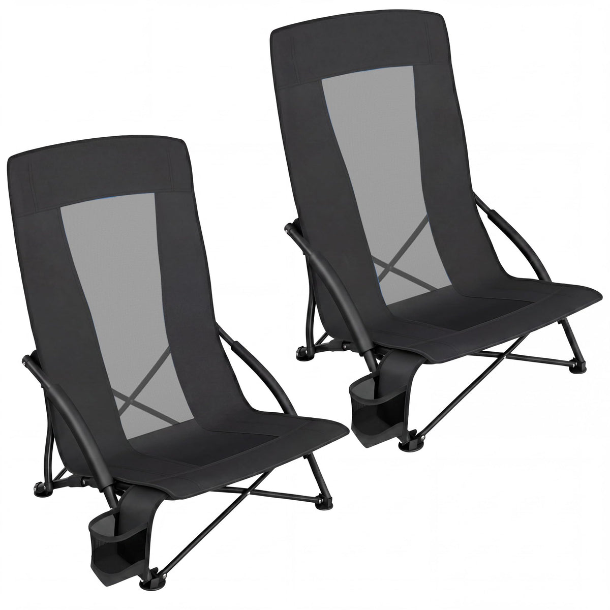 SONGMICS Set of 2 Portable Beach Chairs for Adults, Max. Load 330 lb Each, High Backrest, Cup Holder, Lightweight, Heavy-Duty, Black UGCB067B01V1 🍁 All In One Marketplace Canada