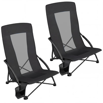 SONGMICS Set of 2 Portable Beach Chairs for Adults, Max. Load 330 lb Each, High Backrest, Cup Holder, Lightweight, Heavy-Duty, Black UGCB067B01V1 🍁 All In One Marketplace Canada