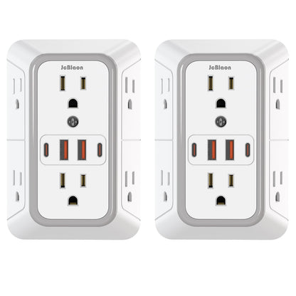 2 Pack Outlet Extender Surge Protector, 6 Outlet Splitter with 4 USB Outlet (2 USB A,2 USB C), 3Sided Power Strip with Adapter Spaced Outlets for Home, Office, Travel(White) 🍁 All In One Marketplace Canada