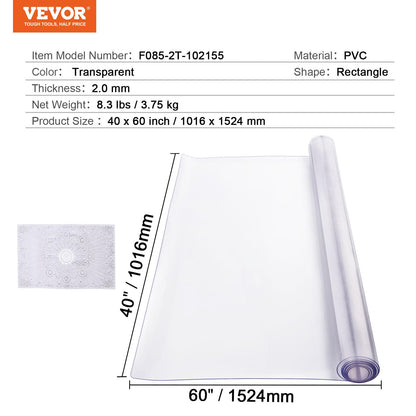 VEVOR Plastic Table Cover, 40 x 60 Inch 2.0 mm Thick Clear Table Protector, Rectangle PVC Desk Mat, Waterproof & Easy Cleaning Desk Pad Tablecloth, for Office Dresser Dining Room Table Night Stand 🍁 All In One Marketplace Canada