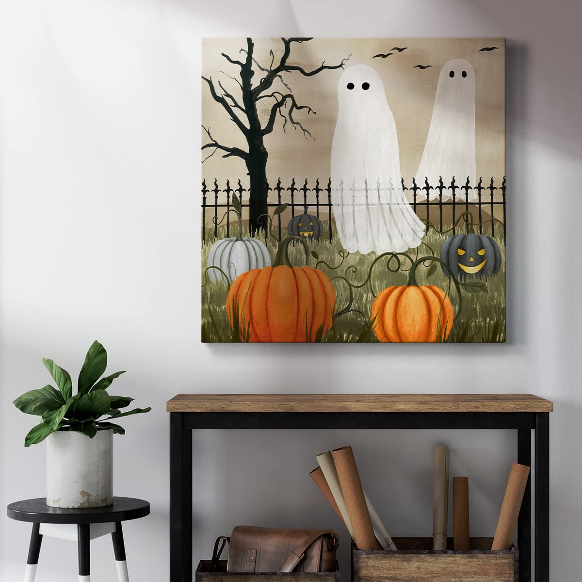 Renditions Gallery Modern Canvas Wall Art Pictures for Office Decorations Halloween Hunted Pumpkin Patch Premium Wall Hanging Wooden Artwork for Livingroom Kitchen Paintings - 16"X16" LT508