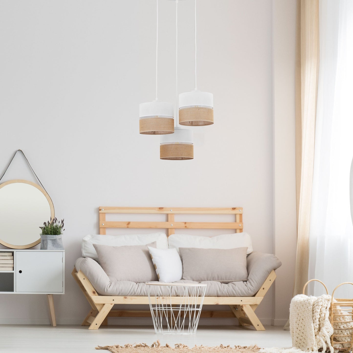 LINOBIANCO 3-Light Cluster Pendant with Linen & Jute Shades for Dining, Kitchen & Living  Room - AURABAGS SHOP