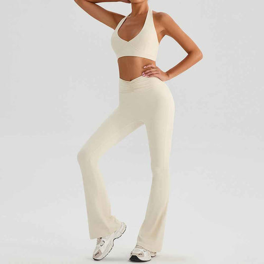 Yoga Sports Halter Bra & Tennis Skirt Two-Piece Set – Outdoor Running Fitness Outfit