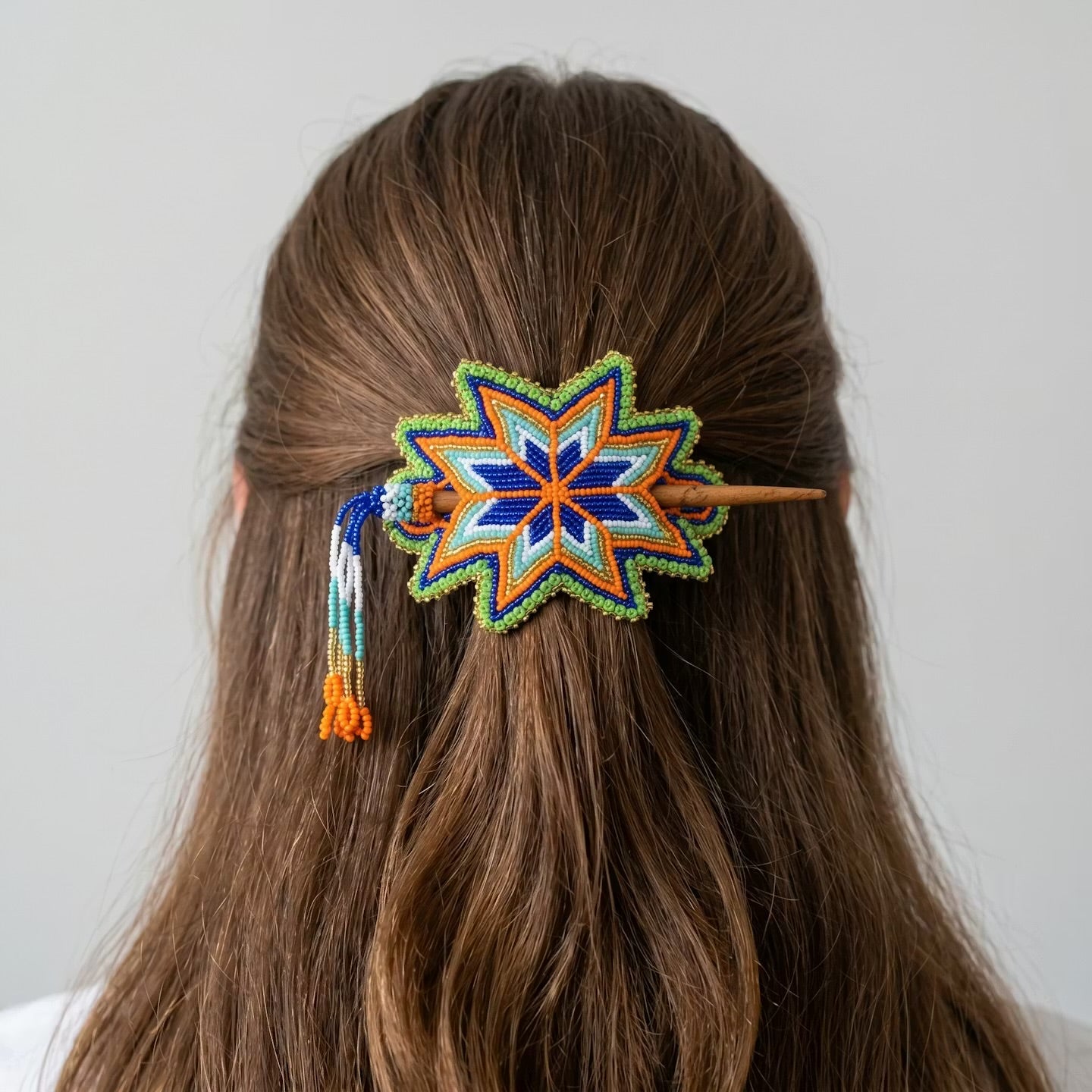 Green Handmade Beaded Star Barrette