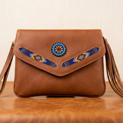 Leather beaded Crossbody bag(Brown)
