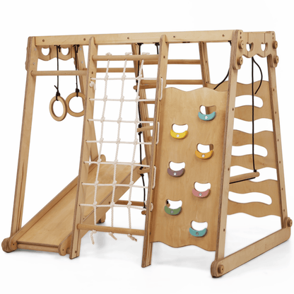 6in1 Indoor Jungle Gym for Toddler: Playground + Swings Set + Slide Board + Rope + Stairs