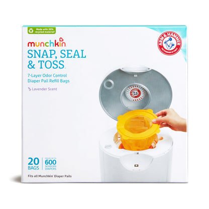 Munchkin Arm & Hammer Diaper Pail Snap, Seal and Toss Refill Bags, 20 Bags, Holds 600 Diapers 🍁 All In One Marketplace Canada