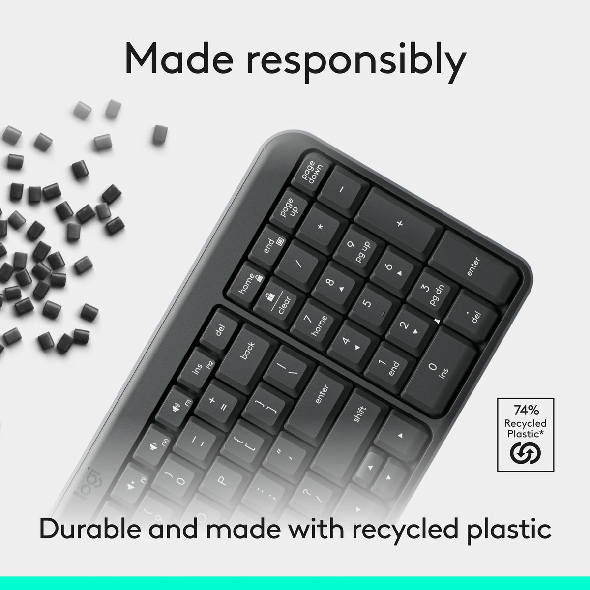 Logitech K250 Bluetooth Keyboard with Numpad, Easy Connectivity, Compact Wireless Keyboard Made with Recycled Plastic, Spill-Resistant, Comfortable Keys - Windows/MacOS - Graphite 🍁 All In One Marketplace Canada