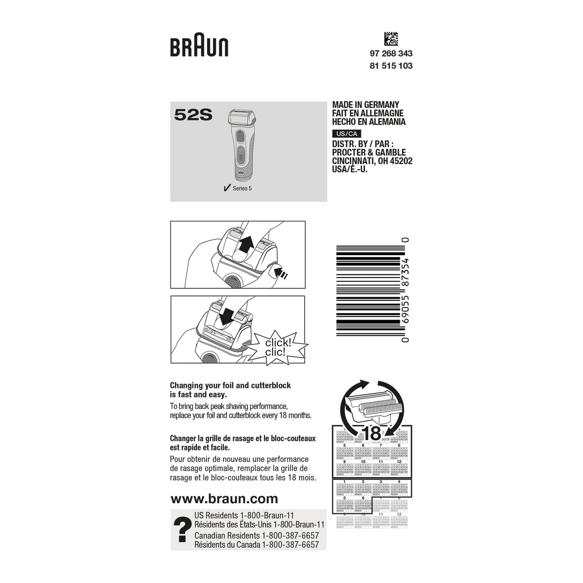 Braun Series 5 52S Electric Shaver Head Replacement Cassette – Silver 🍁 All In One Marketplace Canada