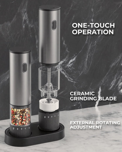 Salt and Pepper Grinder Set, Automatic Salt and Pepper Grinder, USB-C Rechargeable with 5 Adjustable Coarseness, One Hand Operation 🍁 All In One Marketplace Canada