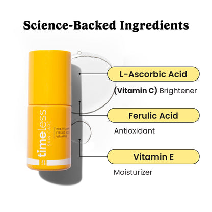 Timeless Skin Care Vitamin C Serum with Vitamin E & Ferulic Acid - 20% Vitamin C Brightening - Face Serum for Oily & Dry Skin - Fragrance-Free for Skin Care (30 ml (Pack of 1)) 🍁 All In One Marketplace Canada