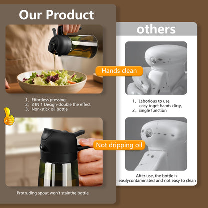 SWEET VIEW 2PCS Olive Oil Dispenser and Oil Sprayer – 16oz/470ml Glass Light-Proof Oil Pourer for Kitchen with Stickers for Air Fryer, Cooking, Salad, and BBQ 🍁 All In One Marketplace Canada