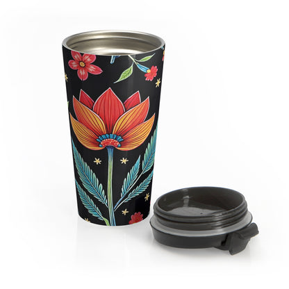 Folk Floral Illustration Travel Mug | Colorful Flower Stainless Steel - AURABAGS SHOP