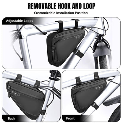 WOTOW Bike Frame Storage Bag, Water Resistant Cycling Reflective Triangle Handlebar Top Tube Bag Under Seat Pouch Strap-On Adjustable Install Position Tool Accessories Pack for Mountain Road Bike 🍁 All In One Marketplace Canada