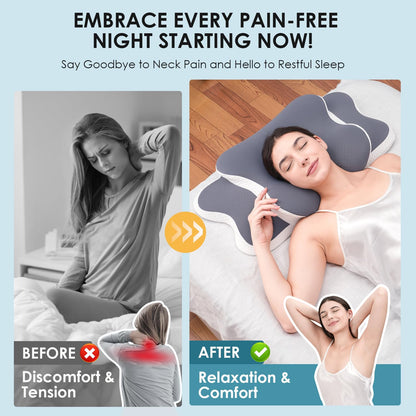 Delyoly Cervical Neck Pillow for Sleeping - Memory Foam Contour Pillow for Neck Pain Relief, Ergonomic Support for Side and Back Sleepers, Orthopedic Pillow with Breathable Ice Silk Cover（Gray） 🍁 All In One Marketplace Canada