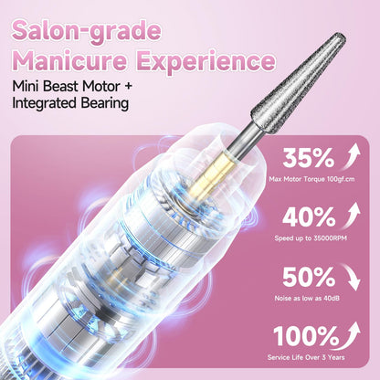 SnnyNyx Cordless Electric Nail Drill 35000 RPM, Professional Nail File Kit with LCD Display, 12 Bits & 36 Sanding Bands, Rechargeable Manicure Pedicure Kit for Acrylic Gel Nails, Salon & Home Use(Rose Gold) 🍁 All In One Marketplace Canada