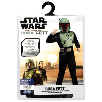 Star Wars Boba Fett Official Youth Halloween Costume - Printed Jumpsuit with Plastic Mask (L) Black