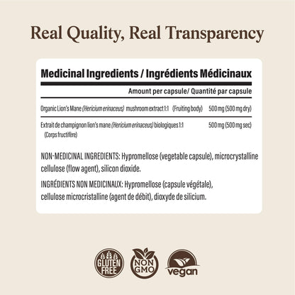 Real Mushrooms Lions Mane Capsules - Organic Mushroom Extract With Immunomodulating Properties Antioxidants Vegan Brain Supplement, 120 🍁 All In One Marketplace Canada