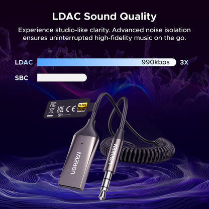 UGREEN Aux to Bluetooth 6.0 Car Adapter with LDAC, 3.5mm Aux Adapter for Auto Built-in Microphone, Car Bluetooth Audio Receiver for Hands-Free Calls Compatible with Car Speaker & Home Audio 🍁 All In One Marketplace Canada