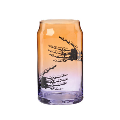 Cambridge Drinking Glasses, Halloween Harvest Can Cooler Glasses, Set of 12, Dishwasher Safe, Glass Cups, Spooky Iced Coffee Cups, Halloween Decor Spooky Scary Skeletons (Assorted, 12 Piece, 16 FL Oz)