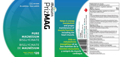 PrizMAG Pure Magnesium Bisglycinate, Magnesium Glycinate, 380mg of Mag Per Serving | Supports Muscle & Bone Health - Gentle on Digestion & High Absorption | Made in Canada - 120 Capsules 🍁 All In One Marketplace Canada