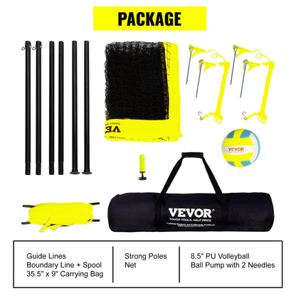 VEVOR Outdoor Portable Volleyball Net System, Adjustable Height Steel Poles, Professional Volleyball Set with PVC Volleyball, Pump, Carrying Bag, Heavy Duty Volleyball Net for Backyard, Beach, Lawn 🍁 All In One Marketplace Canada