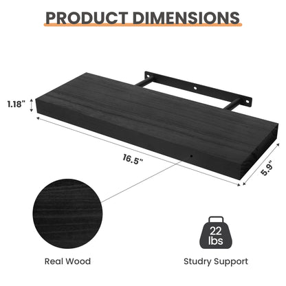 upsimples 16.5" L Black Wooden Floating Shelves with Invisible Brackets, Wall Mounted Modern Wood Shelves Set of 3, for Bathroom Bedroom 🍁 All In One Marketplace Canada