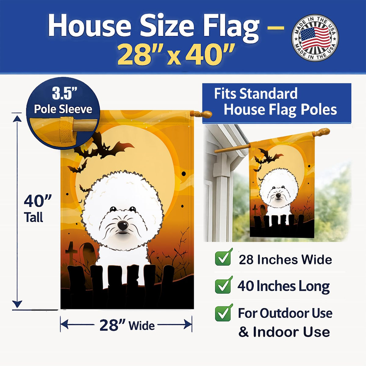 Caroline's Treasures BB1775CHF Halloween Bichon Frise Canvas House Size Flag, Multicolor, Large