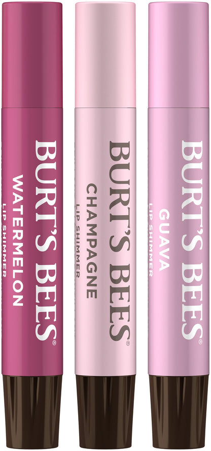 Burt's Bees Lip Shimmer, 100% Natural Origin Lip Gloss, Tinted Lip Colour | Get Soft and Hydrated Lips | Pack of 3 - (Pink) Champagne, Watermelon, Guava 🍁 All In One Marketplace Canada