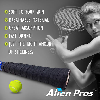 Alien Pros Tennis Racket Grip Tape (6 Grips) – Precut and Dry Feel Tennis Grip – Tennis Overgrip Grip Tape Tennis Racket – Wrap Your Racquet for High Performance (6 Grips, Black) 🍁 All In One Marketplace Canada