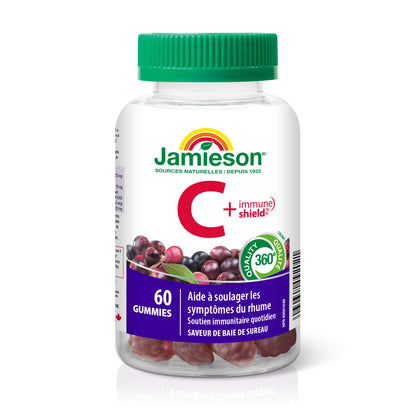 Jamieson Vitamin C + Immune Shield, 60 Gummies, Natural Elderberry Flavour. With Elderberry and Zinc. Supports Immune Health, Relieves Early Cold Symptoms, Family Friendly (3+) 🍁 All In One Marketplace Canada