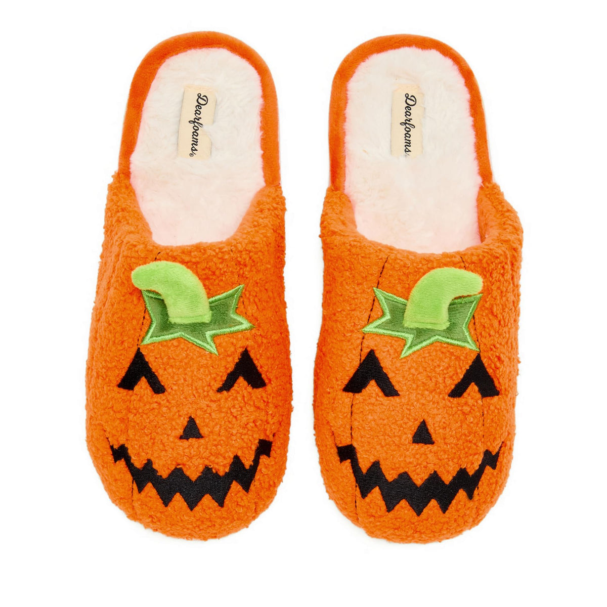 Dearfoams Unisex-Adult Spooky Fuzzy Halloween Pumpkin Jack O Lantern Slipper, Jack O Lantern, 5-6 Women/3-4 Men