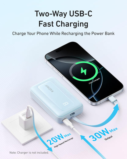 Anker Portable Charger, 10,000mAh 30W Power Bank, USB-C in and Out Fast Charging Battery Pack, Travel Essential Phone Power Bank, for iPhone 17/16, Galaxy and More (Black, 10000.00, Milliamp Hours) 🍁 All In One Marketplace Canada