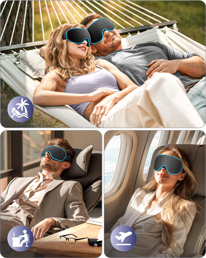 WAOAW Sleep Mask Blackout, Eye Mask for Sleeping - 3D Breathable Soft Comfortable， Adjustable Light Blocking Night Sleeping Mask（Blue） 🍁 All In One Marketplace Canada