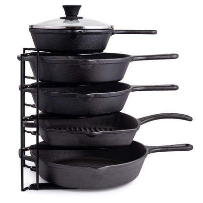 Heavy Duty Pan Organizer, 5 Tier Rack - Holds up to 50 LB - For Cast Iron Skillets, Griddles, Pots - Durable Steel Construction - Space Saving Kitchen Storage - No Assembly Required - Black 12.2-Inch 🍁 All In One Marketplace Canada