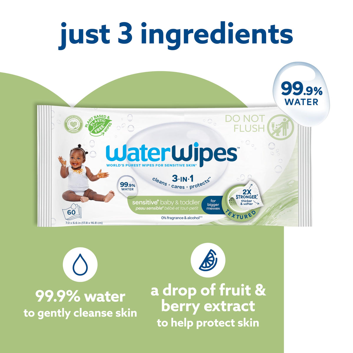 WaterWipes Sensitive+ Baby & Toddler Wipes, 3-In-1 Cleans, Cares, Protects, 99.9% Water, Textured Clean, Unscented & Hypoallergenic, 240 Count (4 Packs) 🍁 All In One Marketplace Canada