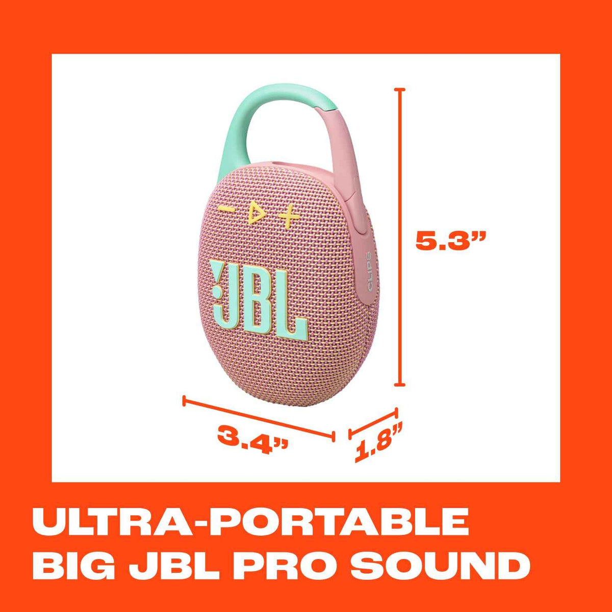 JBL Clip 5 - Ultra-Portable, Waterproof & Dustproof Bluetooth Speaker, Big Pro Sound with Punchy bass, Integrated Carabiner, Up to 12 Hours of Play, Made in Part with Recycled Materials (Pink) 🍁 All In One Marketplace Canada